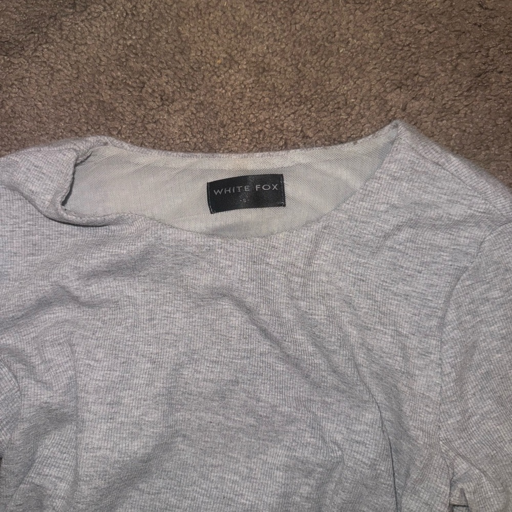 White Fox Sweet Salvation Long Sleeve Ribbed Mini Dress Grey